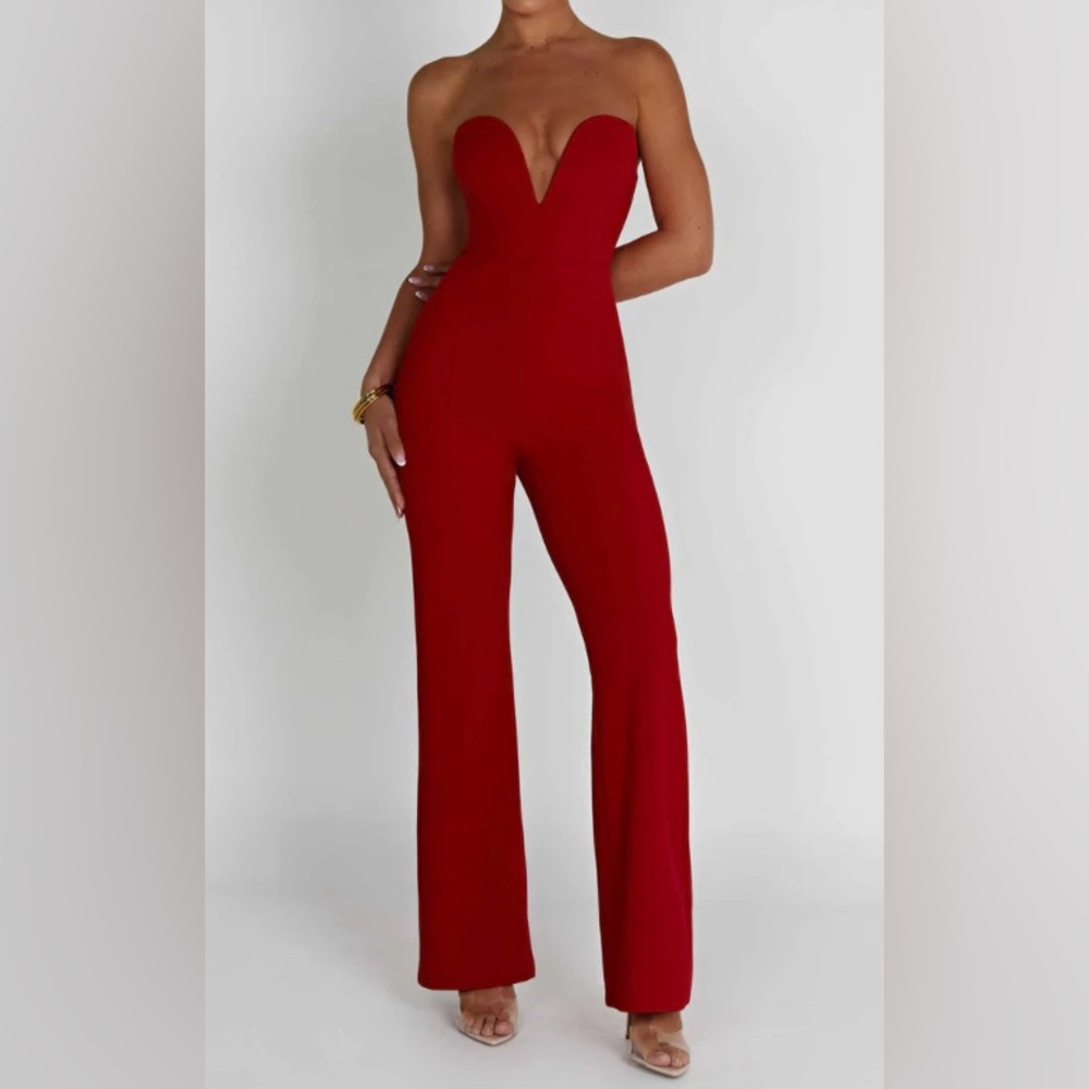 Red wide leg jumpsuit.  Size Medium. Worn 1 time